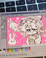 Digital art created with Paint Sticky Notes software shown on a laptop screen.