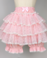 Pink Pastel Heart Frill Bloomers with lace trim and bow. Yume Kawaii aesthetic shorts.