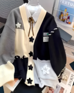 Patchwork star print cardigan, featuring a star design and tassels.