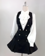 Black Ouji aesthetic dress set featuring a vest and long-sleeved blouse on a mannequin.