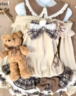 Preppy Sweet Lolita Set - Dollette Aesthetic featuring a plaid shirt and ruffled trim.