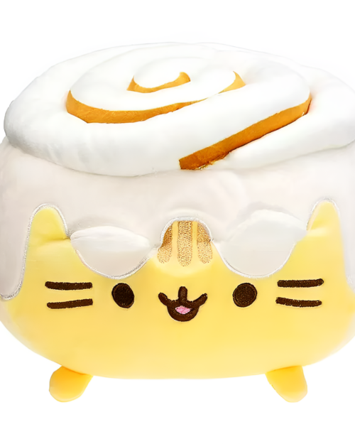 Dessert Edition Pusheen plushie, a soft, plush cinnamon roll character with a sweet face.