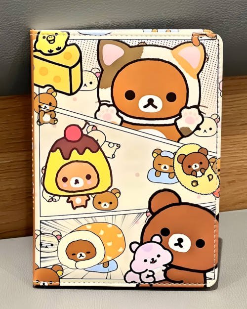 Rilakkuma notebook featuring illustrated characters on a patterned cover.