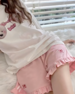 Pink Ruffled Shorts - Yume Kawaii shorts featuring a lucky bear design.
