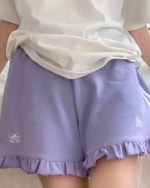 Purple Ruffled Shorts - Yume Kawaii shorts with bow detail.