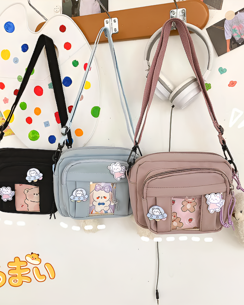 Colorful Small Ita Bag collection. This features the popular ita bag aesthetic with playful designs and adjustable straps.