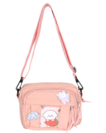 Pink Small Ita Bag - Colorful Edition with strawberry and bear details. Perfect for an ita bag aesthetic and displaying your favorite pins.