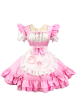 Soft Girl Maid Dress - Paw Prints Edition, pink and white lace-trimmed maid outfit with bow.
