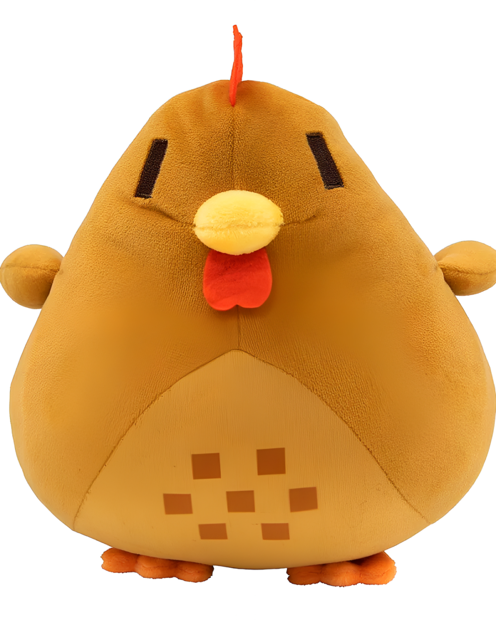 Stardew Chicken Plush - Pixel Collection plush toy, tan color, with black markings and a yellow beak.