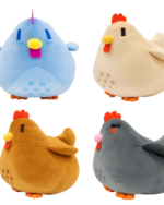 Four Stardew Chicken Plush - Pixel Collection plush toys in blue, brown, gray, and beige.