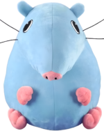 Light blue Stupid Rat Plushie, soft plush toy with pink nose and feet.
