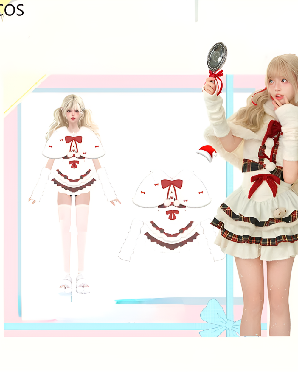 Sweet Lolita Christmas Dress - Christmas Edition, featuring a red and white holiday design with ruffles and bows.