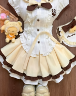 Sweet Lolita set - Pudding Edition, a cream-colored and brown dress with layered skirts and accessories.