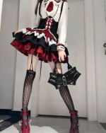 Sweet Lolita Set - Scottish Goth Edition, featuring a black & white lace corset, skirt, and thigh-high socks.