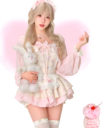 Sweet Lolita set: Bunny Tea Edition includes a dress, jacket, and stockings on a model.