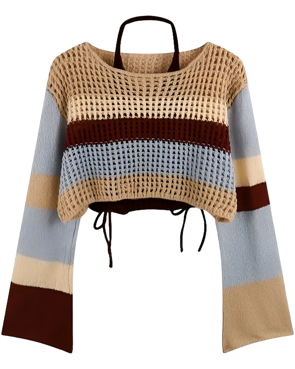 Cream and brown knitted crop top from The Autumn Set.