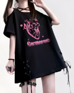 Black gothic oversized tee featuring a detailed anatomical heart graphic and "Carnivorous" text.