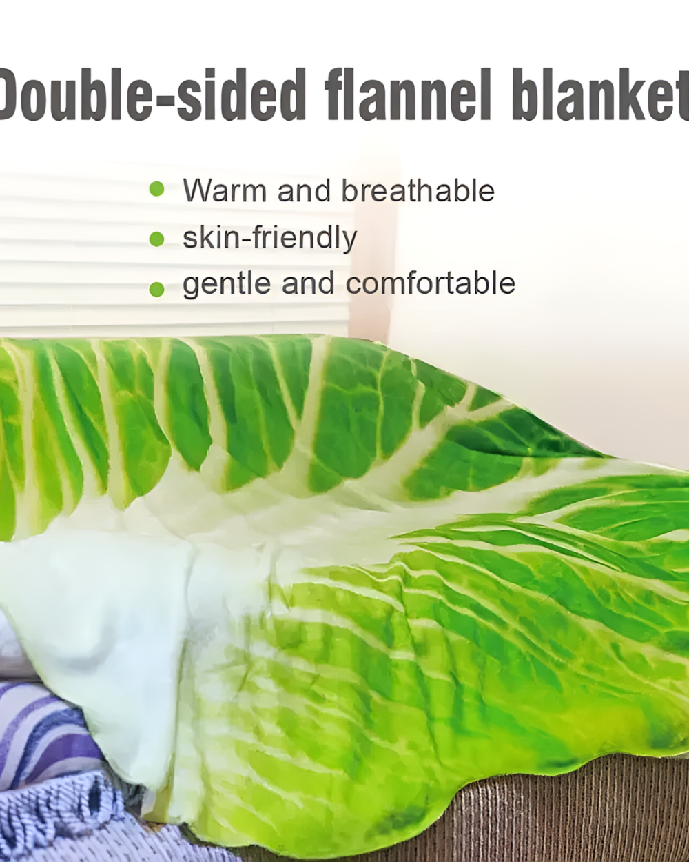 Close-up of the Lettuce Blanket featuring a lettuce print.