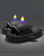 3D rendering of Thick and Comfy Anglerfish Sandals with colorful horns.