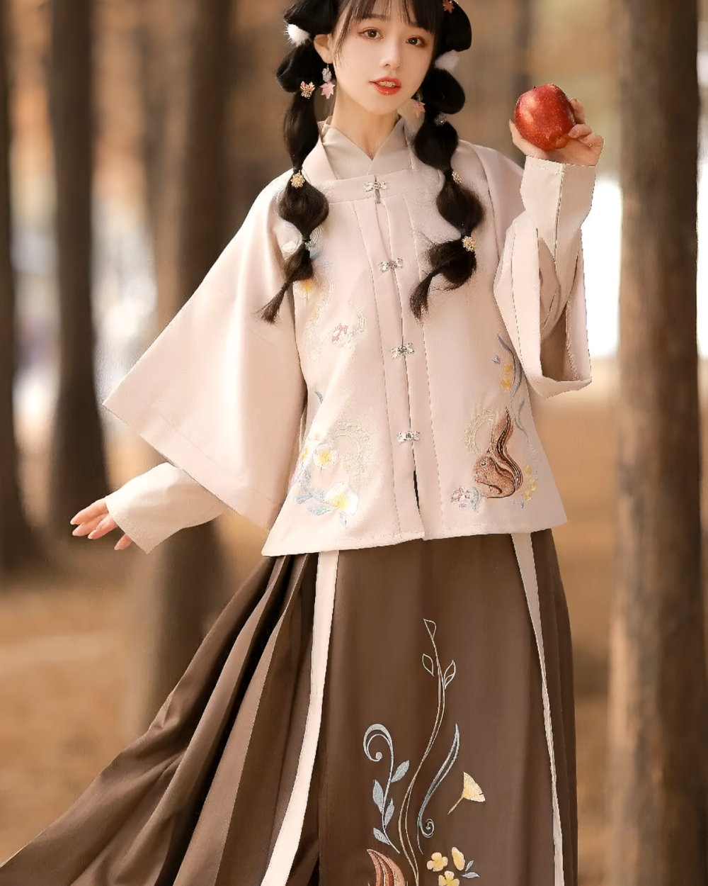 Qi Lolita Traditionally Inspired Fluffy Dress featuring embroidery and a flowing skirt.