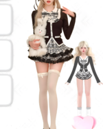 Two-Piece Dark Bowed Dress - Girly Kei aesthetic featuring a black and plaid skirt set with a white blazer.