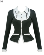 Dark Girly Kei dress featuring a black ribbed knit top with a white collar and detailed embroidery.