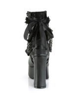 Black Vampyra Chain-Ribbon platform goth boots with lace and ribbon details, seen from the back.
