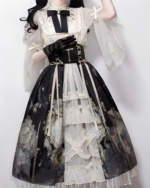 Victorian-Style Gothic Lolita dress with layered skirt, lace details, and a high collar.