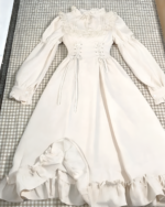 Cream-colored Vintage Midi Dress - Cottagecore dress with lace details and long sleeves.