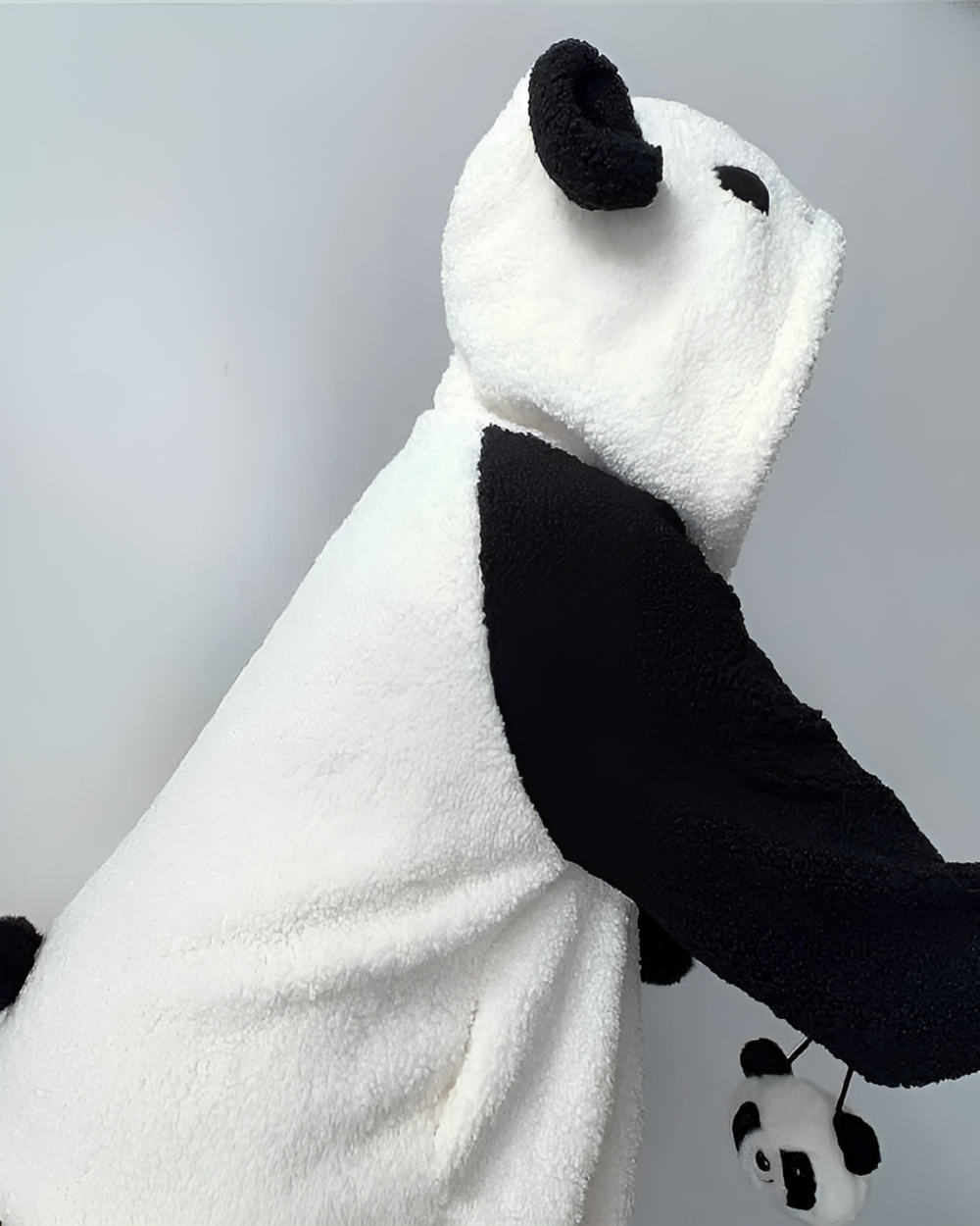 Close-up of a Winter Hooded Coat - Panda Edition, resembling a panda with a cute panda fleece hoodie design.