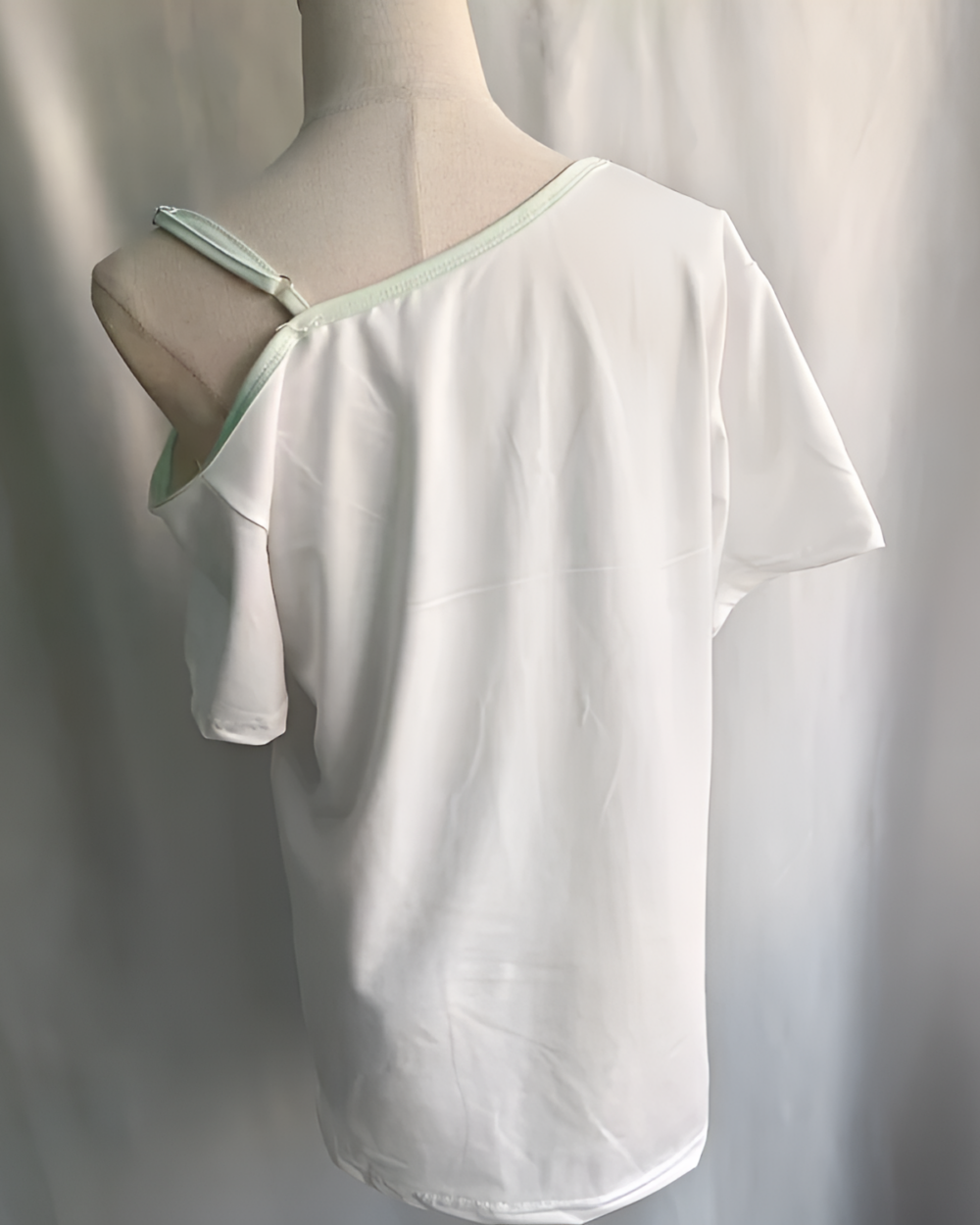 White Yotsuba Neko T-Shirt, off-the-shoulder style, Jojifuku aesthetic.