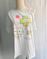 White Yotsuba Neko T-Shirts featuring a cute cat and strawberry design.
