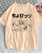 Beige Chobits T-Shirt featuring a black and white graphic of Chi and Hideki from the anime series.