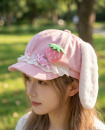 Pink-Strawberry-Cap-KawaiiSale