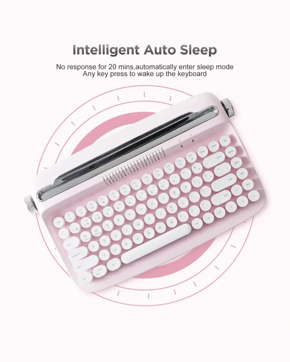 Close-up view of the Wireless Aesthetic Keyboard - Typewriter Edition, showcasing keys and design.