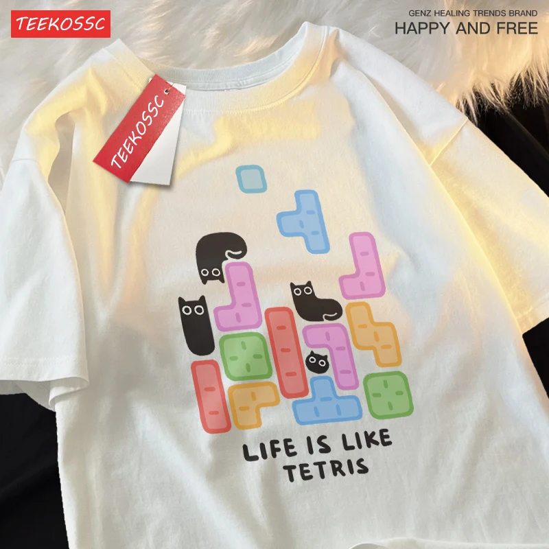 Life is Like Tetris Kuro Neko T-Shirt word1