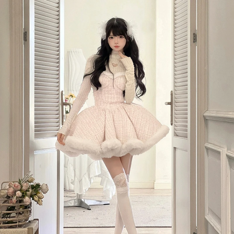 Fluffy Pink Winter Dress - Sweet Lolita Aesthetic word2