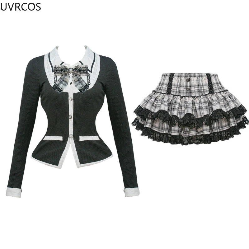 Two-Piece Dark Bowed Dress - Girly Kei Aesthetic word2