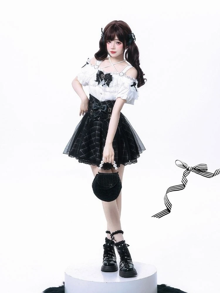 Off-Shoulder Blouse & SK Set - Jirai Kei Aesthetic word3