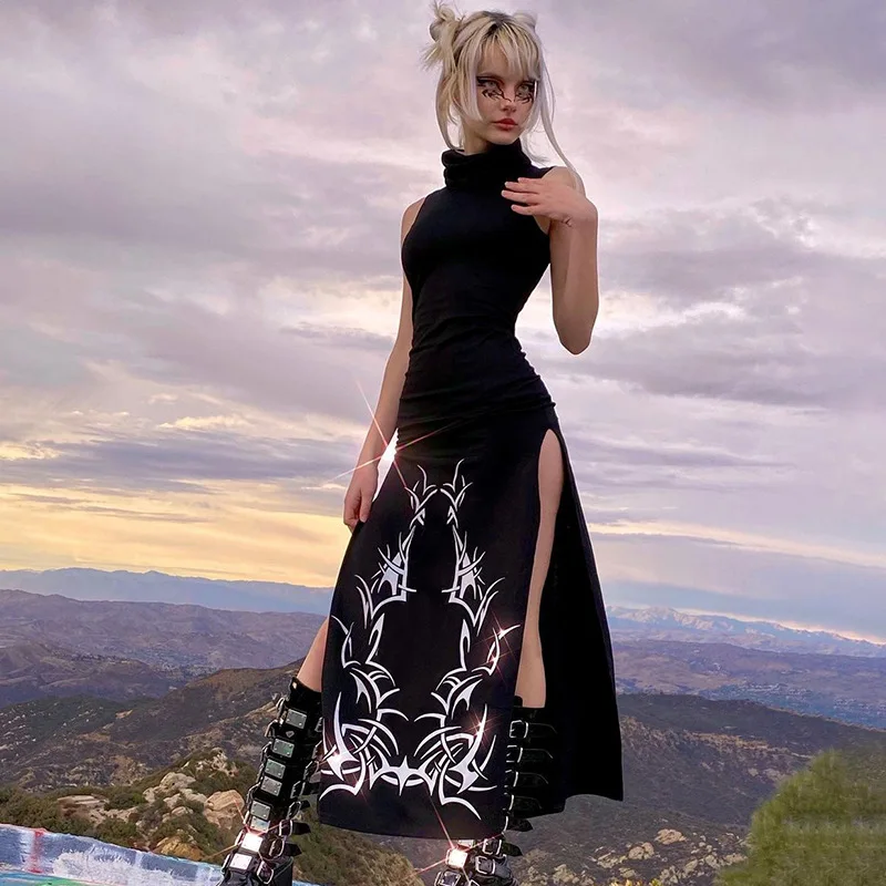 Dark Turtleneck Goth Dress word1