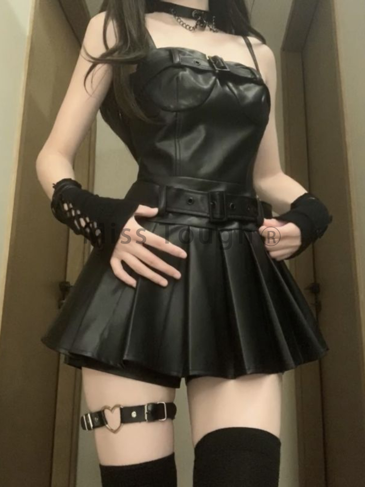 Korean-Style Vegan Leather Two Piece Set word2