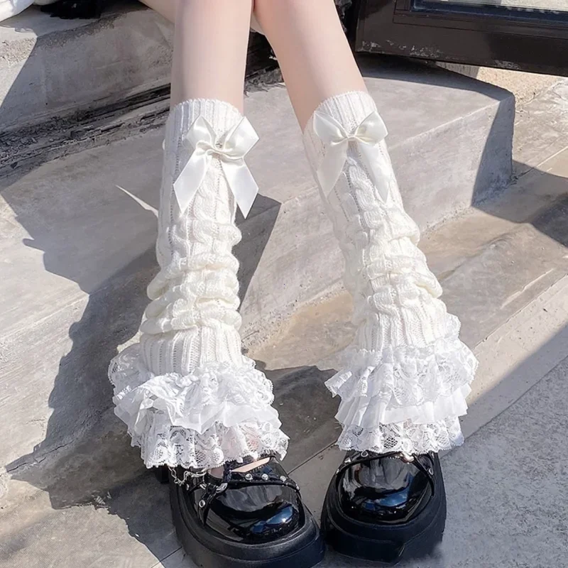 Bowed Ruffled Leg Warmers - Hime Gyaru Aesthetic word1