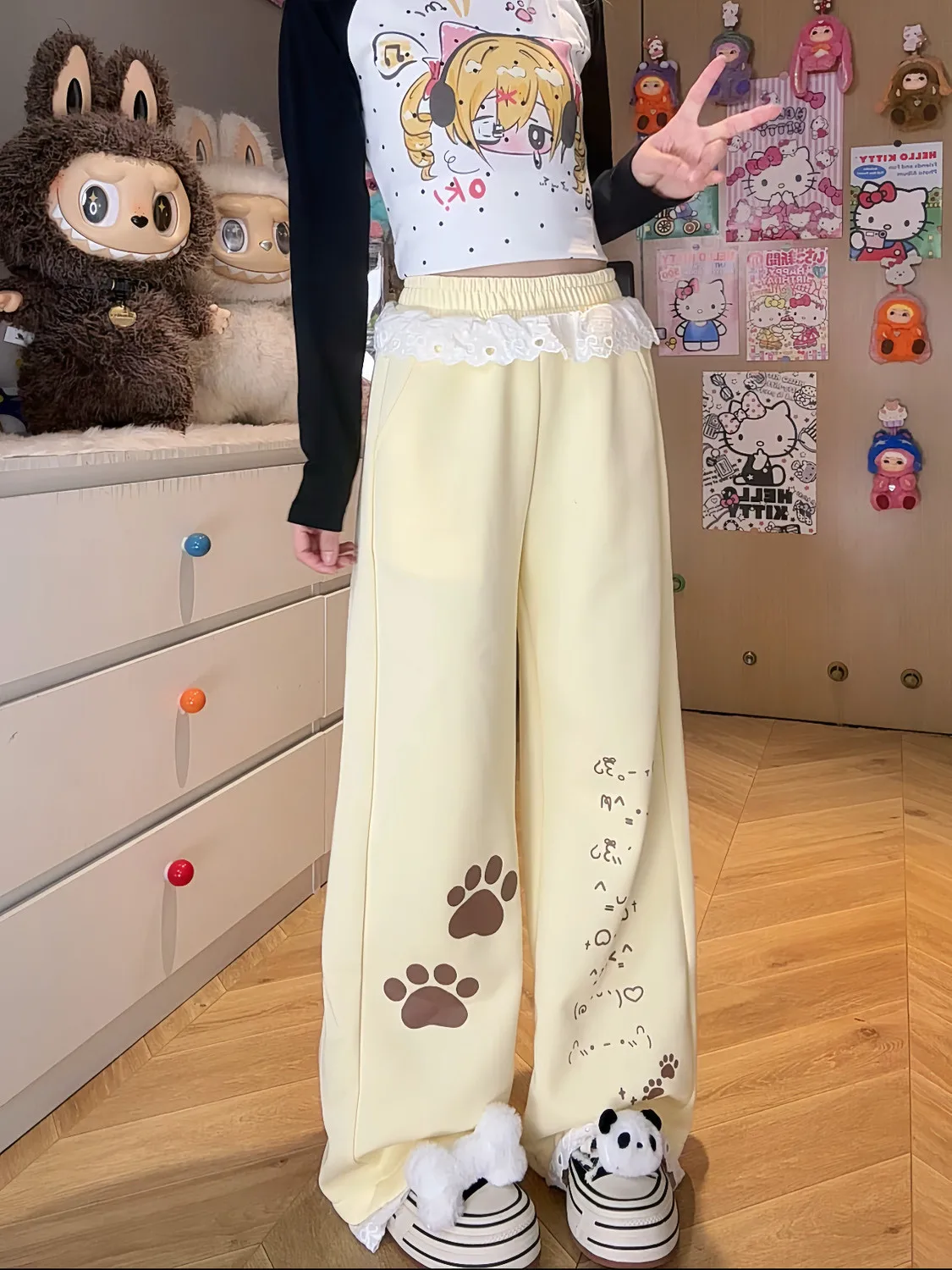 Kaomoji Paw Print Pants - Cutecore Aesthetic word3