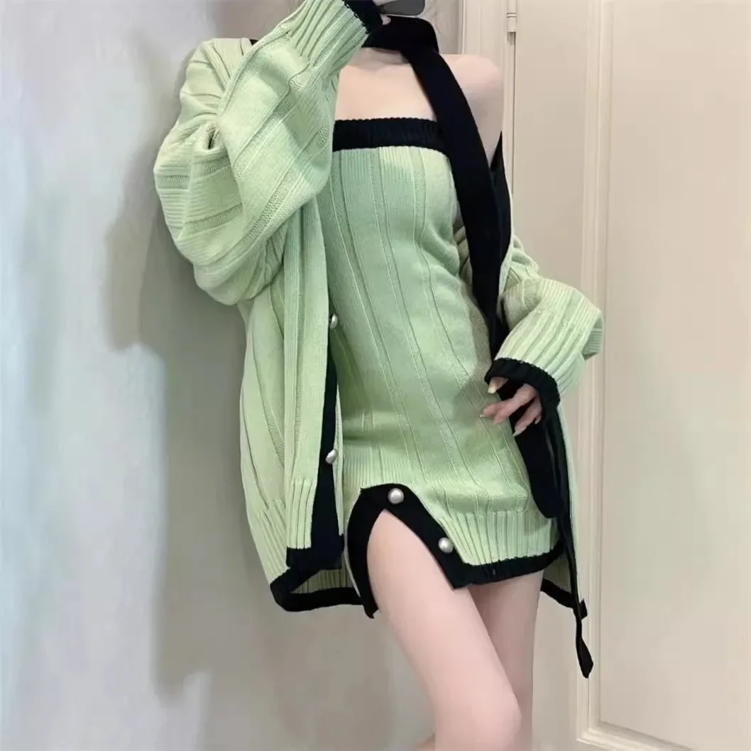 Knitted Green Dress - Chunyu Aesthetic word1