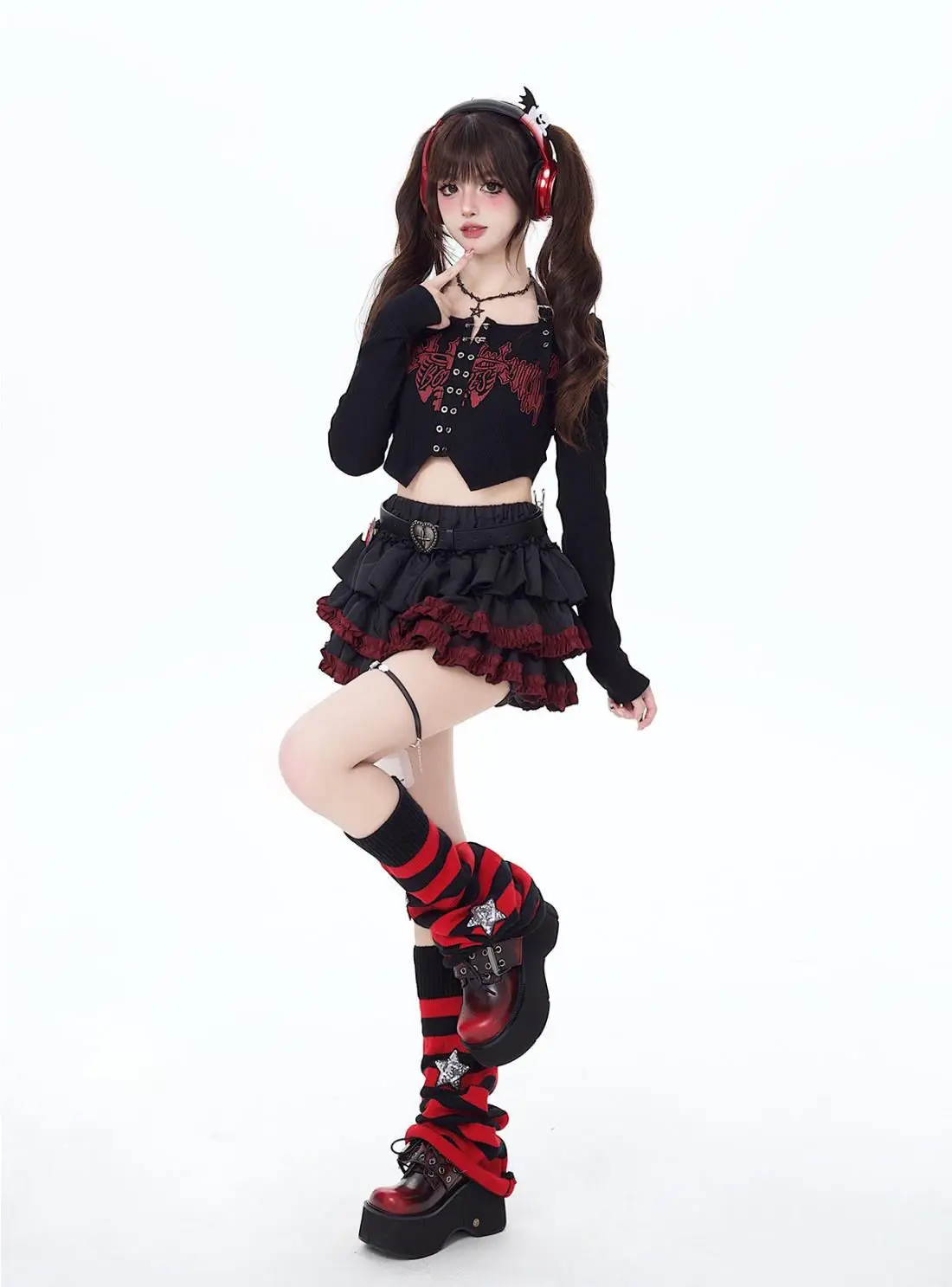 Venom Heart Ruffle Mini Skirt Set word2
