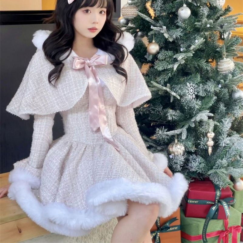 Fluffy Pink Winter Dress - Sweet Lolita Aesthetic word2