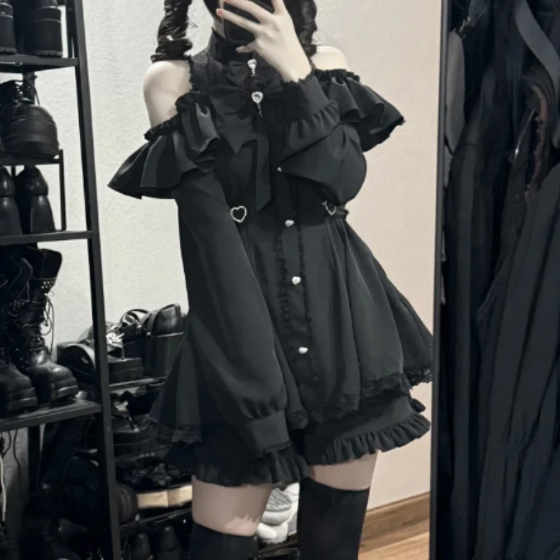 Noir Heart Ruffle Cold-Shoulder Coord word3