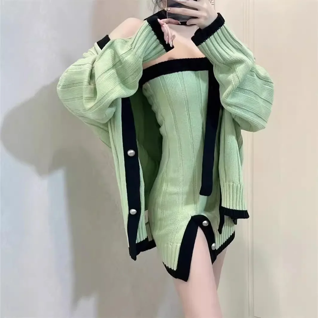 Knitted Green Dress - Chunyu Aesthetic word1
