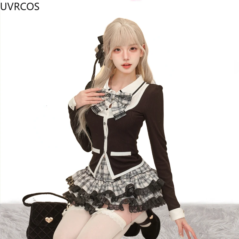 Two-Piece Dark Bowed Dress - Girly Kei Aesthetic word2