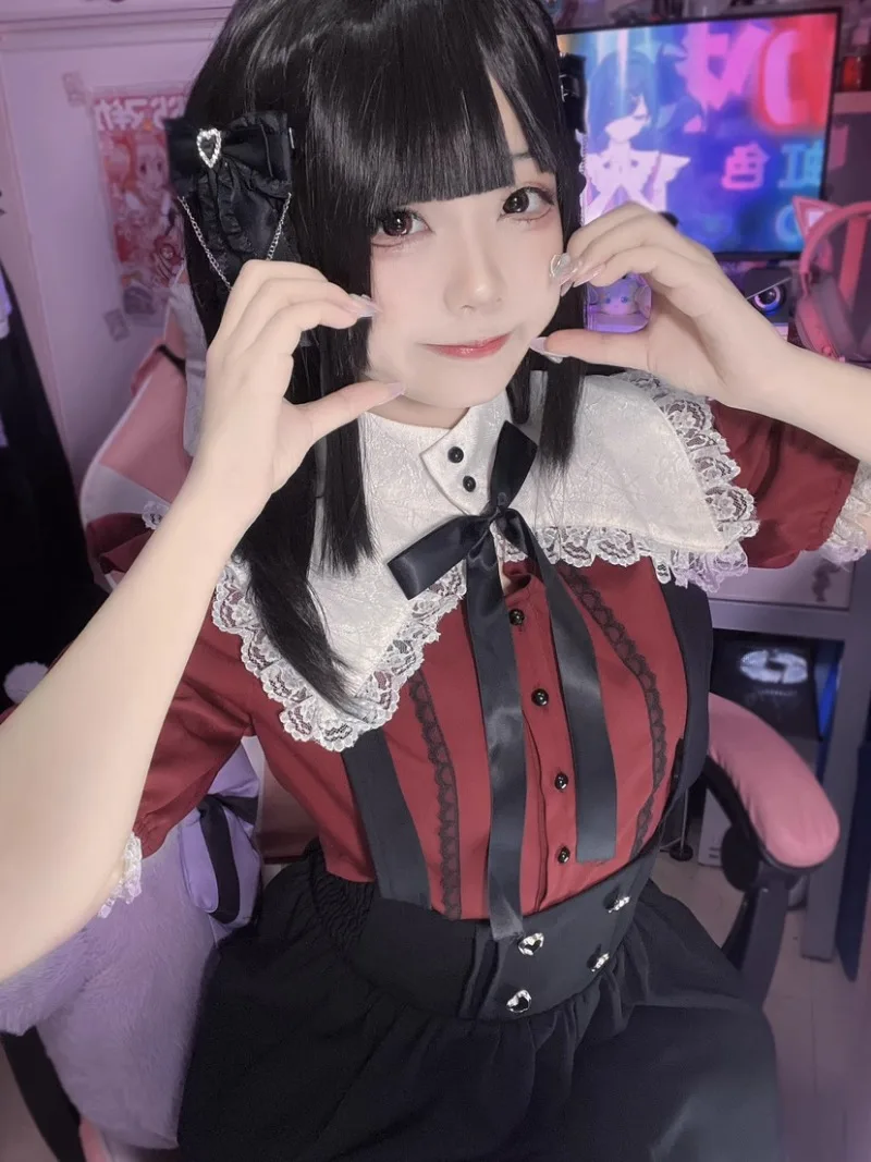 Red Wine Ruffled Blouse - Jirai Kei Aesthetic word3